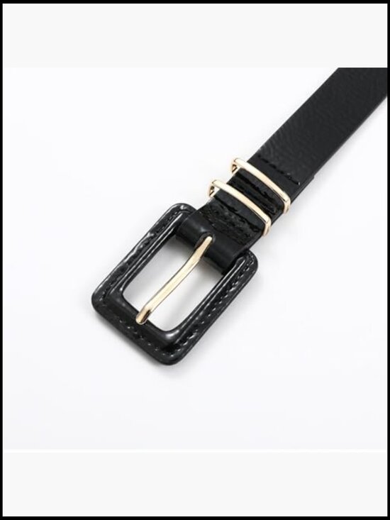 Patent Leather Belt with Square Buckle Gold Accents Adjustable Skinny main image 5